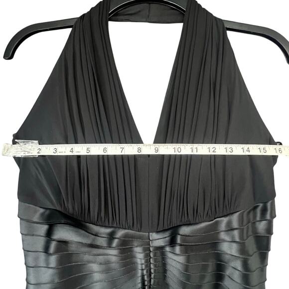 Tadashi Shoji Y2K Halter Dress 12 Black Silk Tiered Layer Cocktail Gown Romantic - Picture 7 of 16
